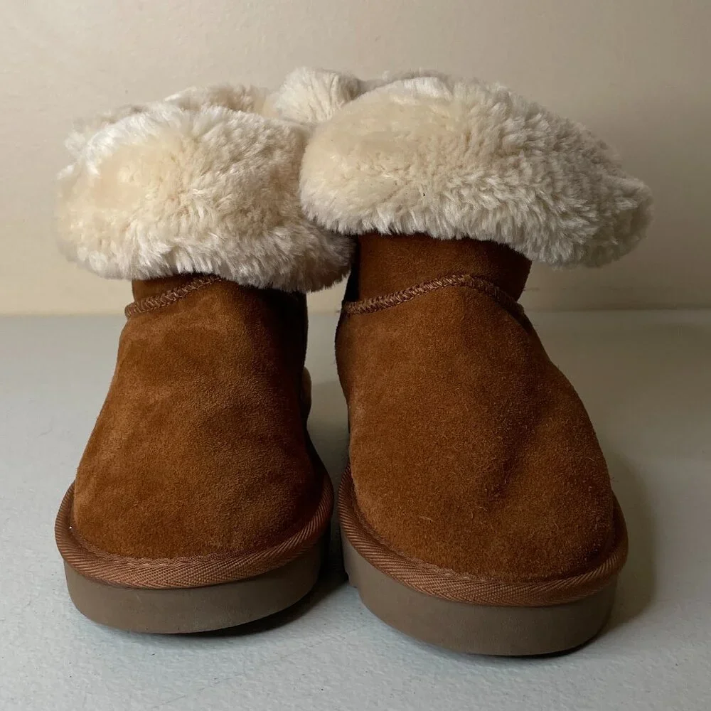 Macy's Style & Co Brown Suede Leather Faux Fur Lined Boots Size 7